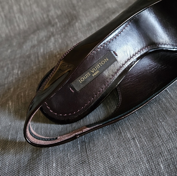 Louis vuitton Plum Patent Leather Metallic Gold Slingback Luxury Heels Size 6 US - Picture 9 of 16